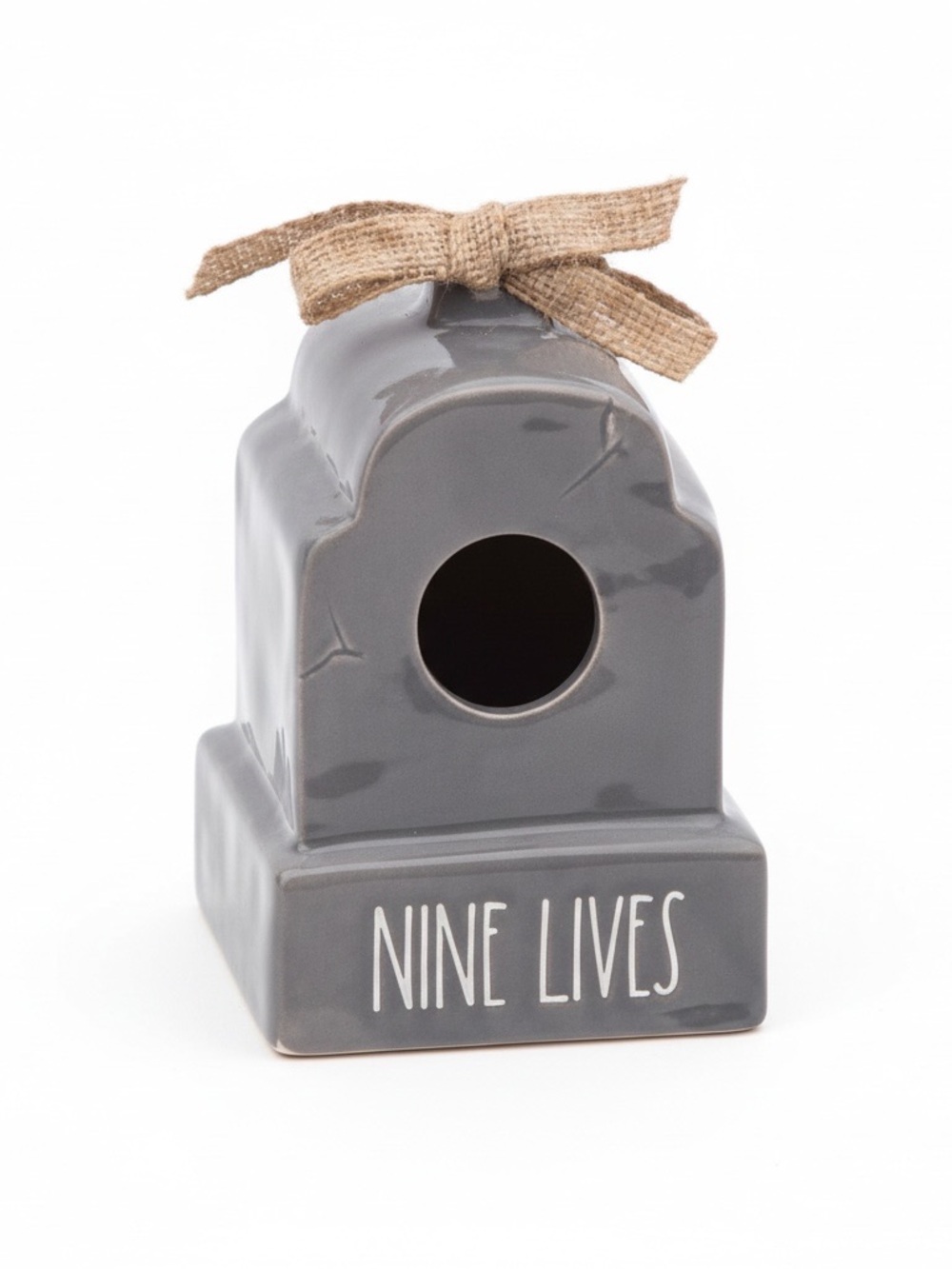 RAE DUNN Retired 9 Nine Lives Tombstone Birdhouse Ceramic Grey NIB